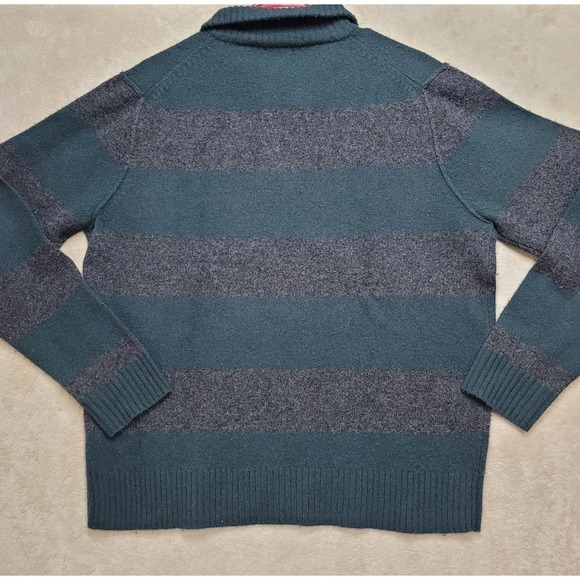 J.Crew Lambswool‎ 1/4 Zip Sweater Striped Pullover Warm Casual Green L Comfort - Picture 9 of 9